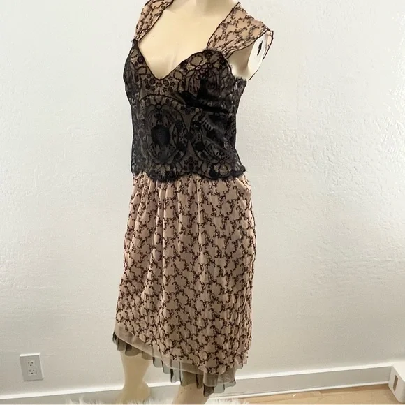 Only Hearts- Black & beige Lace Dress with Black Underlayer Slip-M - Picture 6 of 16
